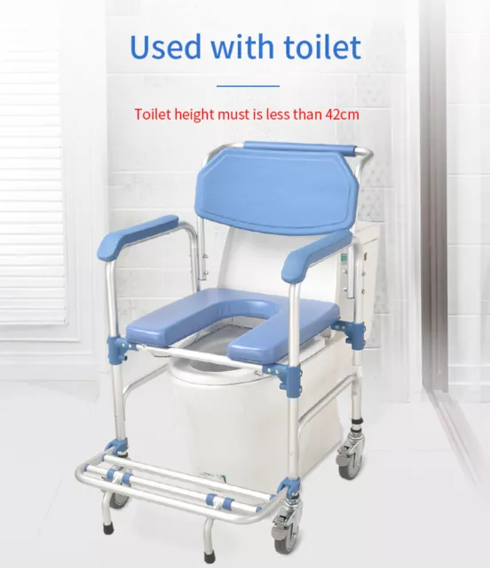 Aluminum Mobile Shower Toilet Commode Chair Bathroom Bedside Footrest Wheelchair