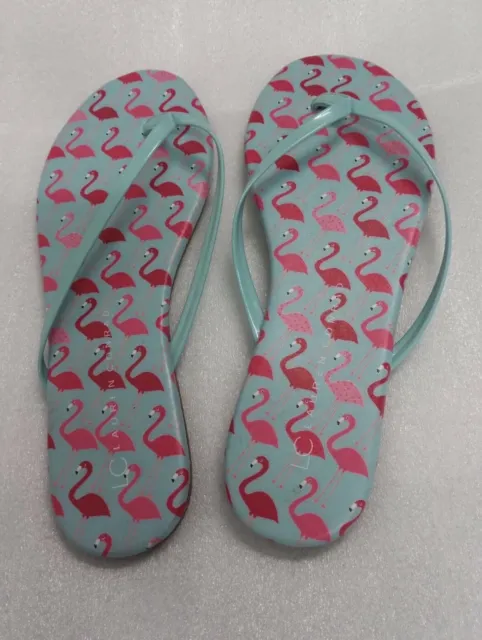 LC Lauren Conrad Flip Flops Women’s Size 7M Pink Flamingo Pattern Beach Teal
