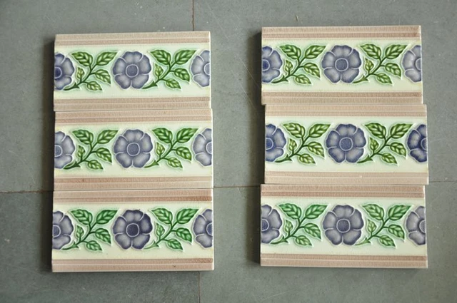 6 Pc Vintage Small Majolica Decorative Art Nouveau Architecture Tiles,Japan 2