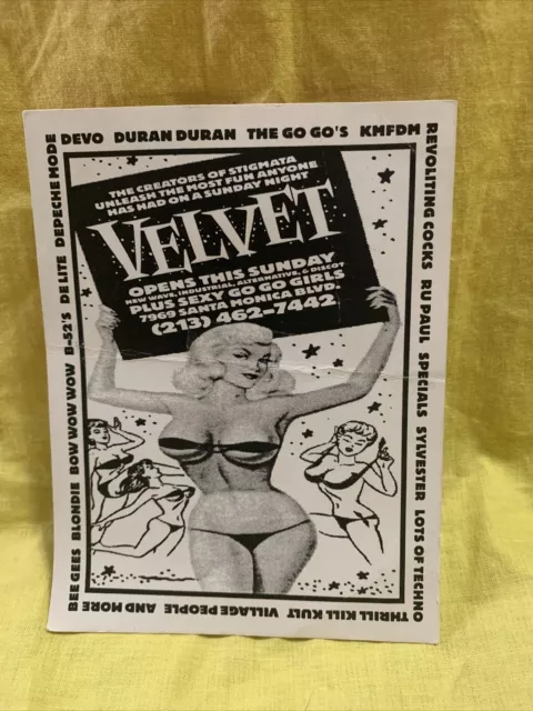 Rare Vintage 1990's VELVET NIGHT CLUB PROMO CARD pin up girls, Ru Paul opening