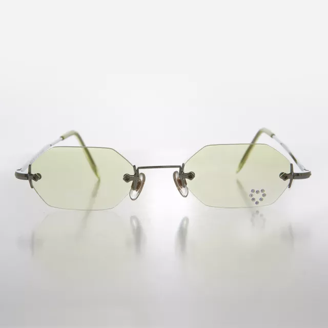 BLEU MONTURE INVISIBLE Hexagone Blanc Strass Vintage Lunettes de