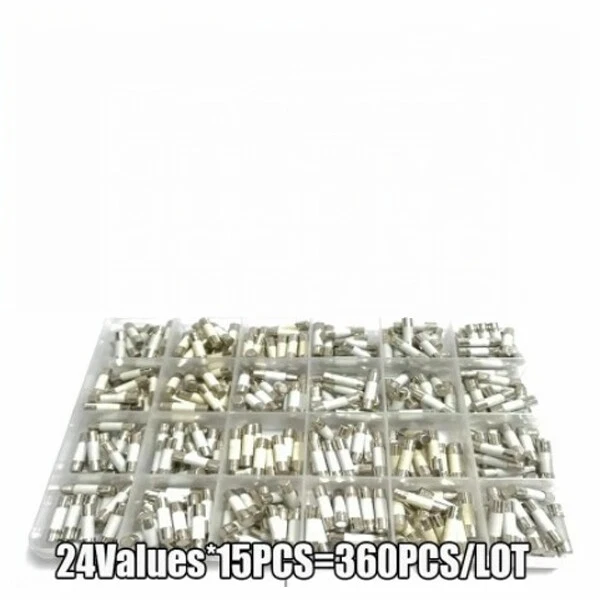 360PCS 15 Chaque 5X20 Tube De Fusible En Verre Fusible En Céramique En Boîte
