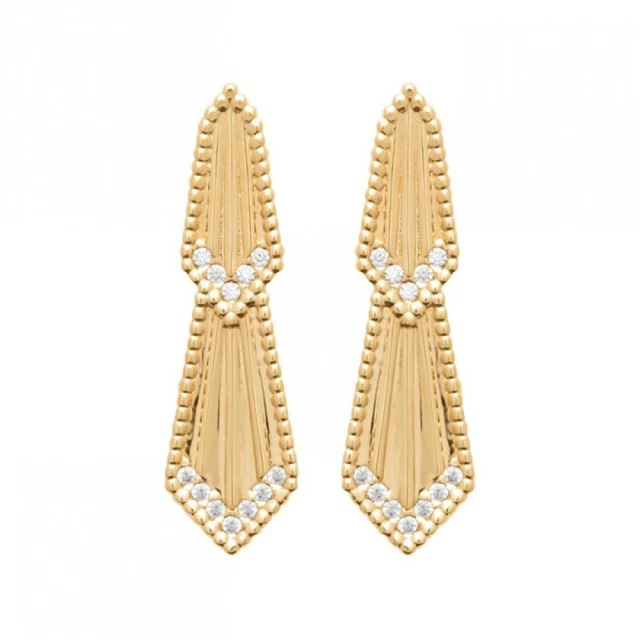 Boucles D'oreilles Solitaires En Zirconium Plaqué Or 18 Carats - Pierre Rouge, Dormeuses