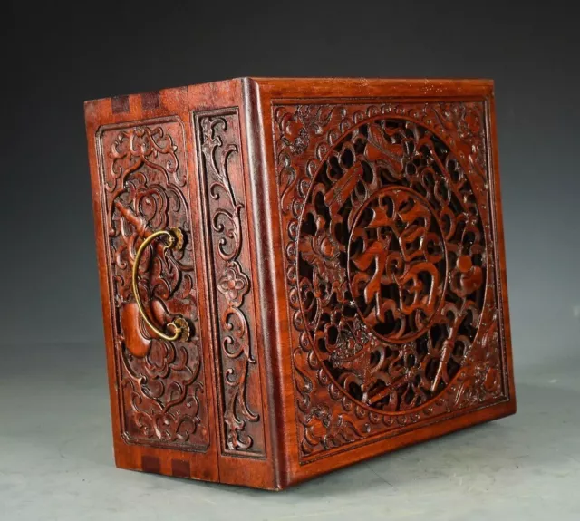 natural rosewood huali wood hand carving 福 fu 8 treasure big Jewelry box Storage