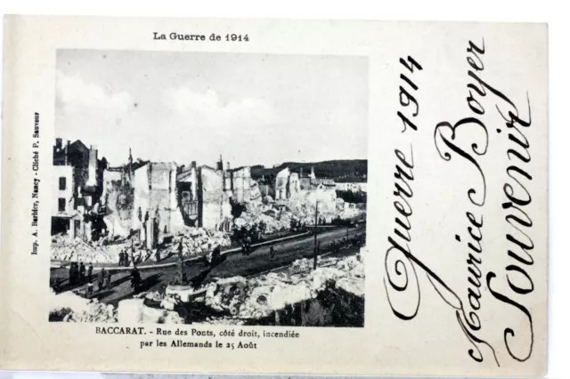 Baccarat Destruction France Ww1 14/18 The Great War Cpa 571
