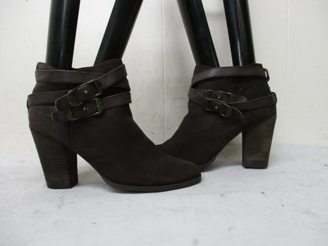 REBA ZANIA Brown Leather High Heel Ankle Boots Womens Size 7.5 M