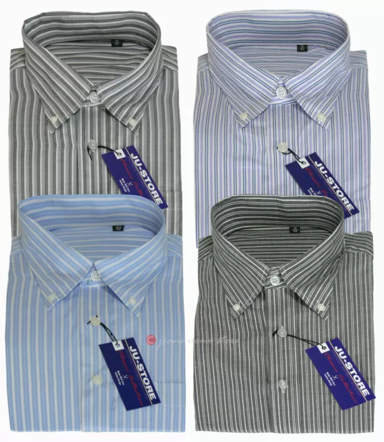 Camicia uomo manica lunga in misto cotone rigata taschino bottoncini tg da 39 46