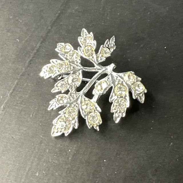 Broche Ancienne Art Déco Métal Argenté - Motif Feuilles Créateur