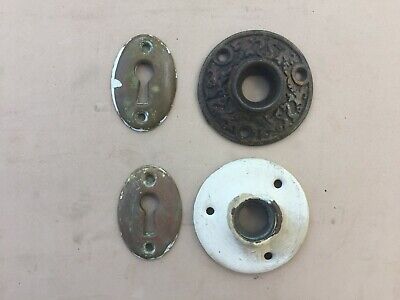 Salvaged Hardware Parts Escutcheon Key Hole Oval & Door Knob Plate Brass Lot 4