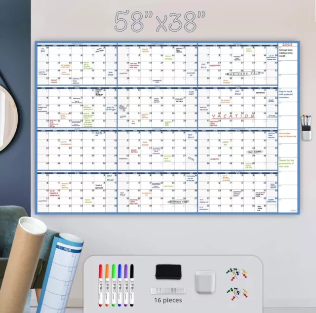 Large Dry Erase Wall Calendar - 58"x38" - Blank Undated 12 Month Calendar