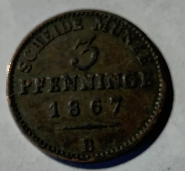 1867B 3 Pfennig German States Prussia KM#482