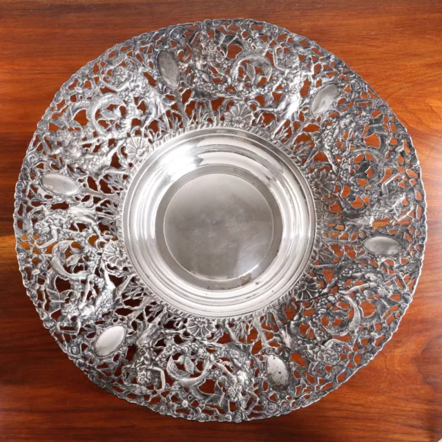 Colossal Wa Spanish Silverplate Pierced Footed Center Bowl Boughs, Birds, Woman