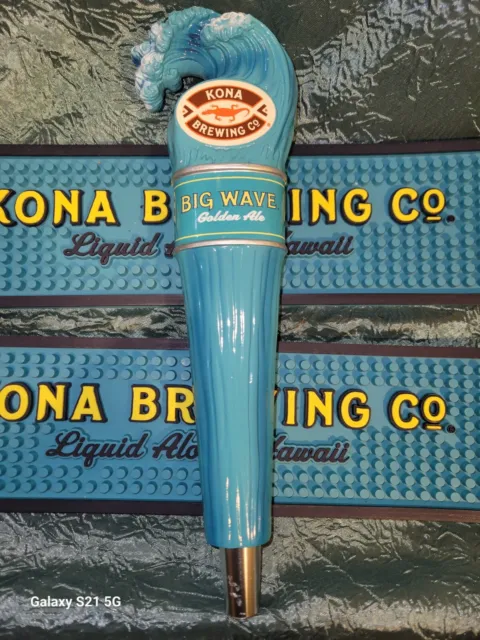 Kona Brewing Co. BIG WAVE Golden Ale Beer Tap Handle & 2 Kona Brewing Bar Mats