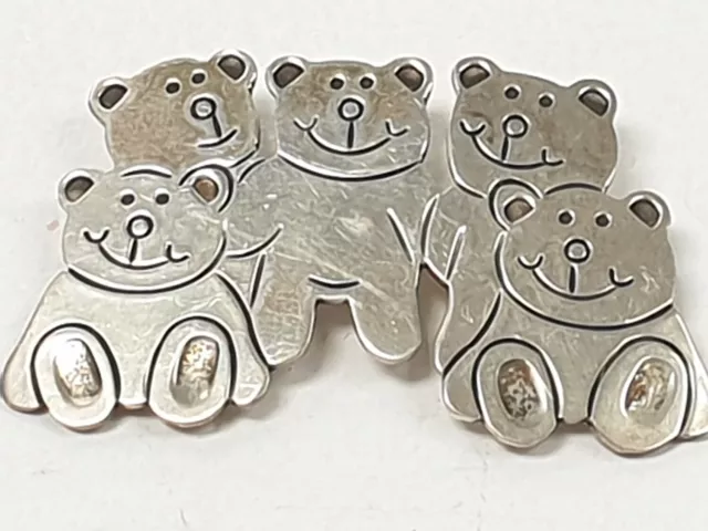 Tianguis Jackson 925 Sterling Silver 5 Teddy Bear Brooch Hallmarked