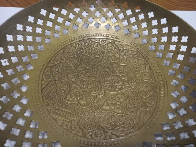 1920 Ornate Pierced Floral Etched Brass Bowl Made in India 7 3/4'' x 2'' Vintage