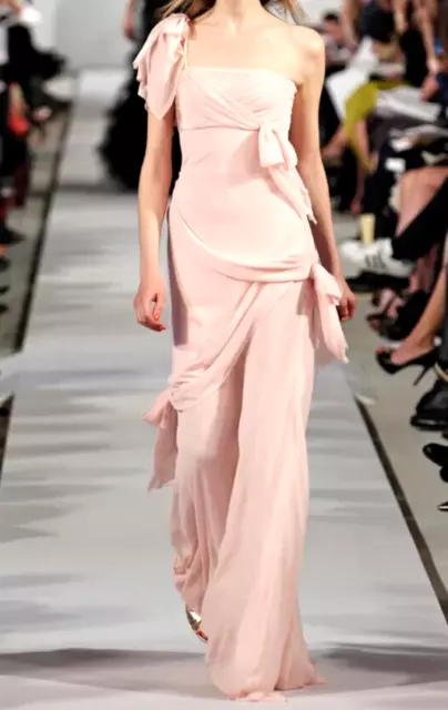 Oscar de la Renta Resort 2012 Runway Long Pink Bow Maxi Gown Evening Dress US 6