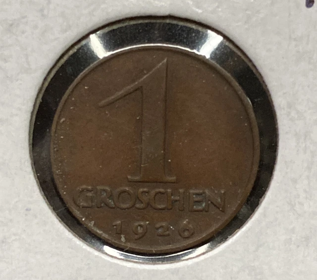 1926 Austria 1 Groschen | KM#2836 | One Cent Penny coin | Eagle | F - VF+ |