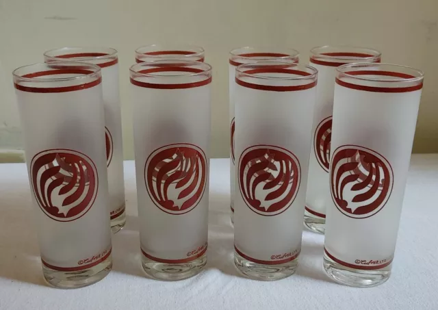 8 Vintage Culver Glasses Highball Tom Collins Tumblers Kamon Crest Cocktail Tall