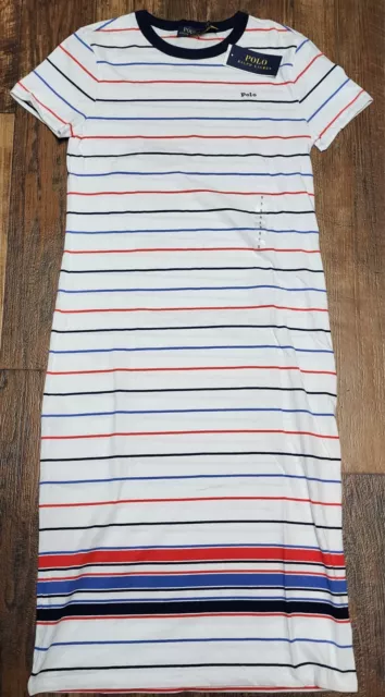 NWT Polo Ralph Lauren Women' Red White & Blue Short Sleeve Maxi T-Shirt Dress