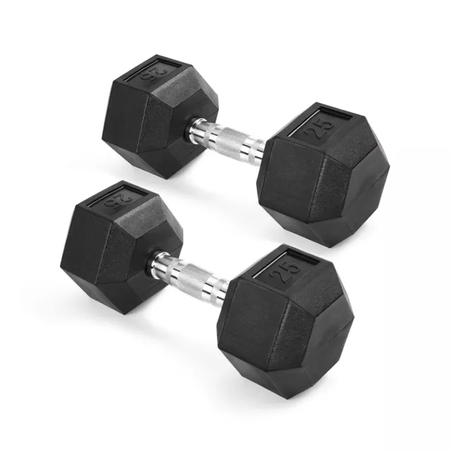 Rubber Encased Hex Dumbbell Non-Slip Hexagon Shape 10-60 lbs Pair / Single