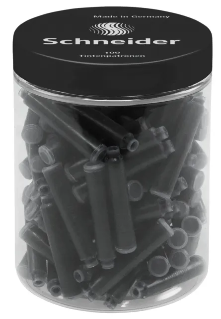 100 x SCHNEIDER Tintenpatrone Standard mit Kugel f. Füllhalter schwarz Runddose