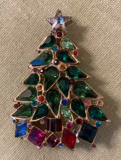 Vintage Trifari Christmas Tree Brooch Pin Rhinestones Swarovski Crystal 1990s