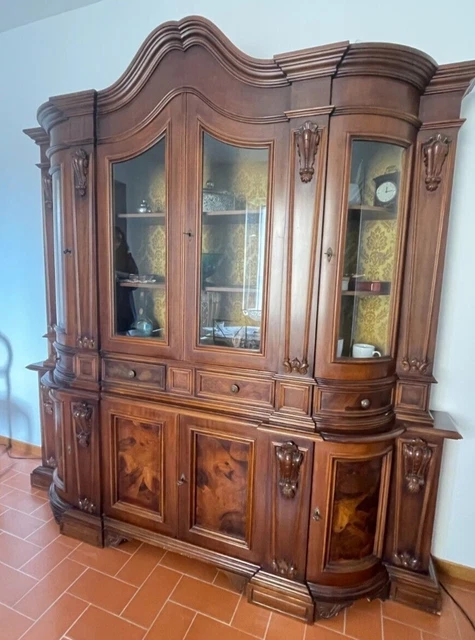 Cristalliera In Noce Neoclassica Fine '70/Primi '80