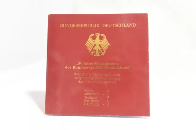 5 x 10 DM BRD Gedenkmünzen "50 Jahre Grundgesetz", ADFGJ, SPGL