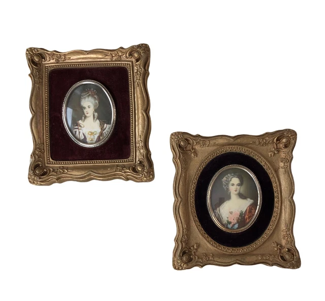Pair Cameo Creation Frame Victorian  Portraits 7" Square Gold Gilt Wall Plaques