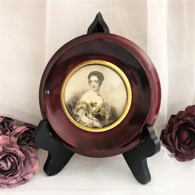 Mahogany Wood Glass Wall Frame with Portrait Women's Medallion