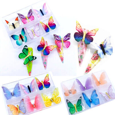 6X Mariposa Arte en Uñas 3D Bombo Manicura Decoración Brillo Seda Diseño Pedrería /