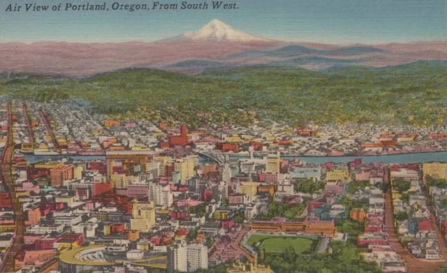 Air View Of Portland Oregon South West Vintage Linen Postcard