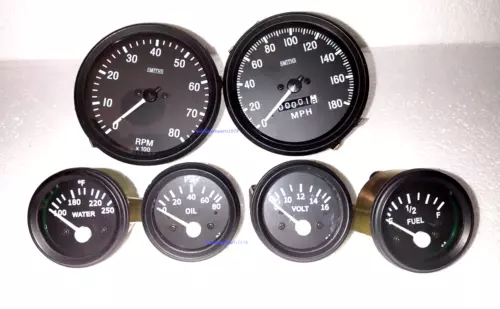 Smiths Kit – Elec Temp Oil Fuel Volt Gauges Speedo 0-180 MPH + 0-80RPM...