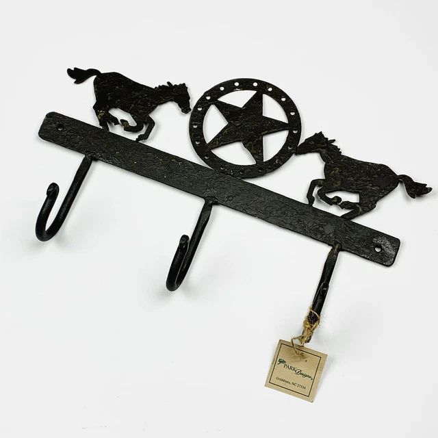 Western Star Galloping Horses Cowboy Barn Triple Key Coat Purse Wall Hook