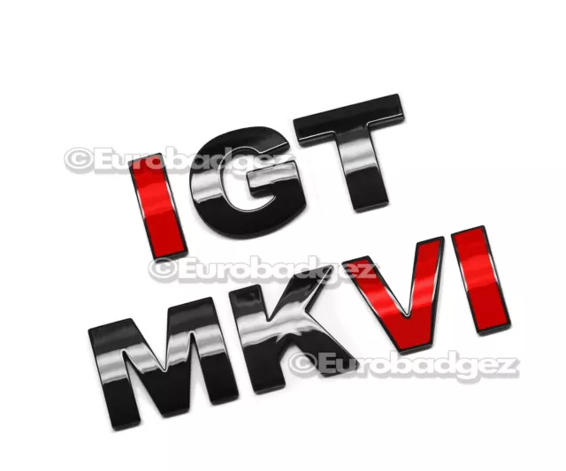 1- NEW 3D Adhesive MKVI Black Rear Emblem Badge 30mm fits VW MK6 GLOSS BLACK RED