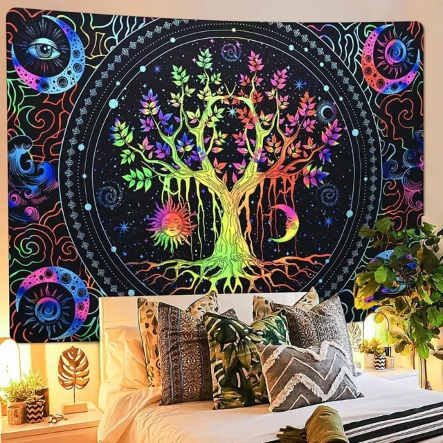 Wandteppich Wandtuch Wandbehang 150x200 cm UV Fluoreszenz Baum des Lebens Glow