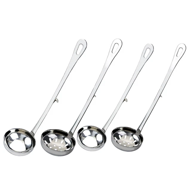 4 pezzi cucchiaio da portata in acciaio inox con gancio maniglia lunga hot pot setaccio cucchiaio da zuppa
