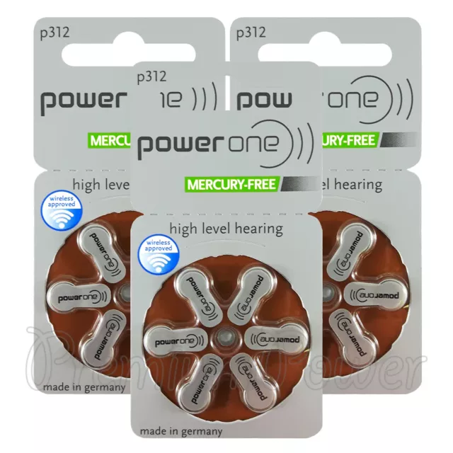 Power One 312 Size Hearing aid batteries Zinc air Mercury free Varta x 60 cells