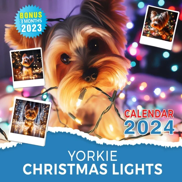 YORKIE CHRISTMAS LIGHTS Calendar 2024 Jan 2024 to Dec 2024 Bonus 3