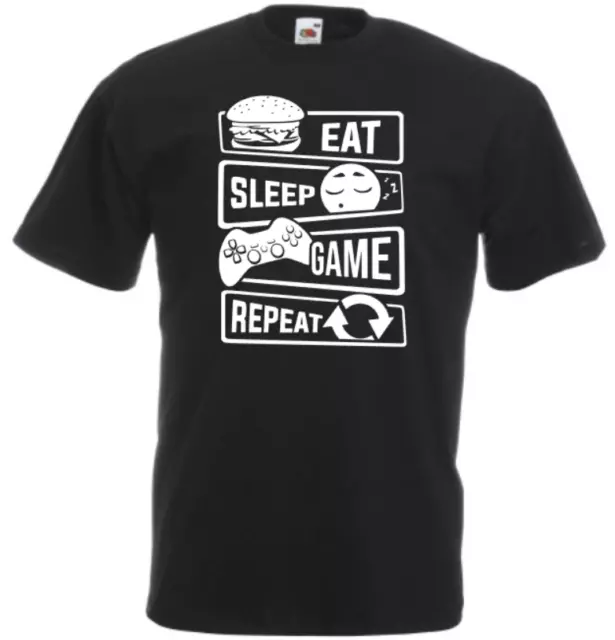 Eat sleep game repeat t-shirt top kids men ladies gift Gaming free p&p Black
