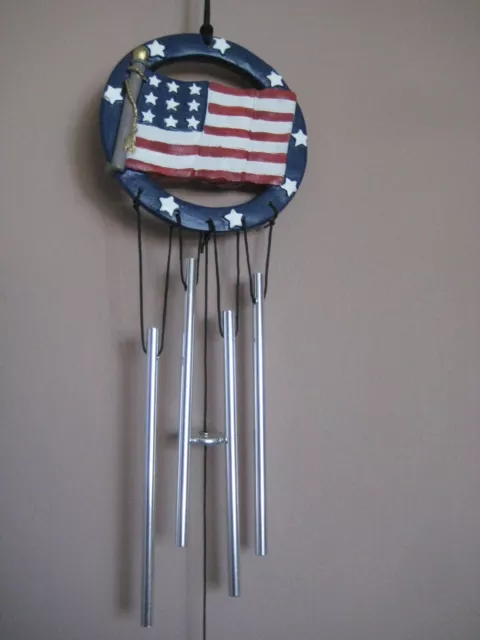 Patriotic 4th of July Porch Patio Hanging Garden Wind Chime "AMERICAN FLAG"