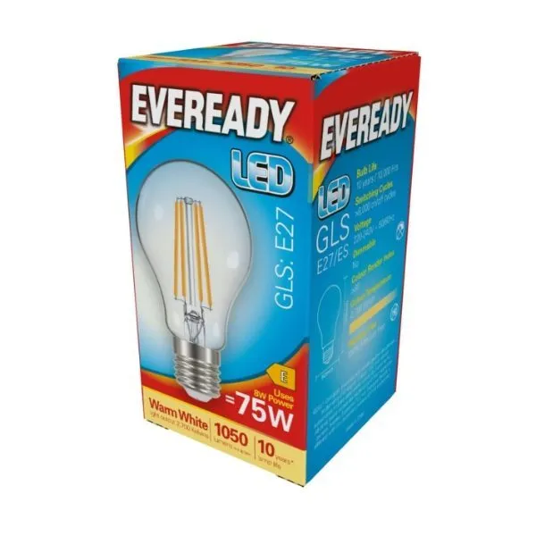 2/6/12 x Eveready LED Filament GLS E27 ES Bulbs | 1,050 Lumens 8W 2,700K | WW