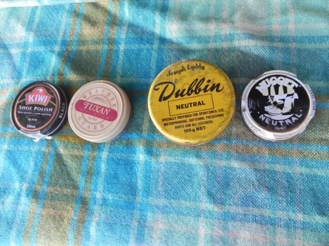 4 x collectable shoe polish tins Kiwi, Dublin, Tuxan and Nugget