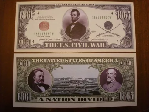 Biglietto SEGNALIBRO banconota DOLLARO Guerra Civile Americana decorazione festa