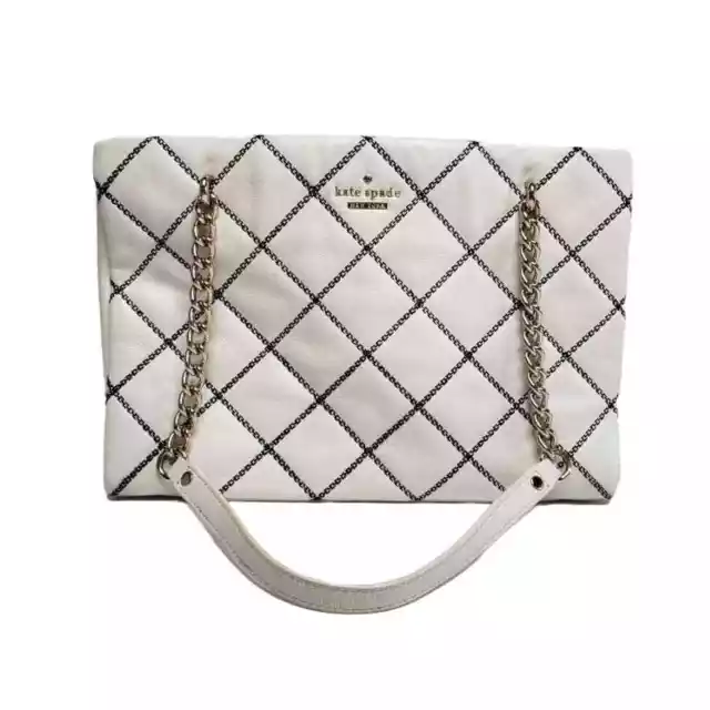 Kate Spade Emerson Place Quilted Phoebe Shoulder Bag Cement White Black Purse