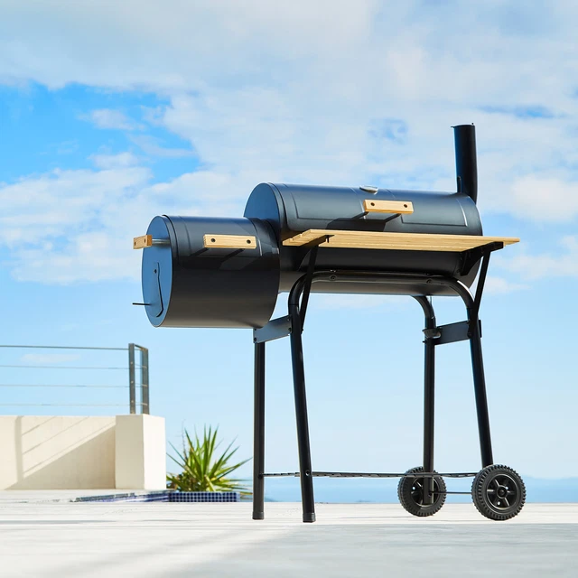 BBQ Holzkohlegrill Barbecue Smoker Grill Grillwagen Standgrill mit Thermometer 2