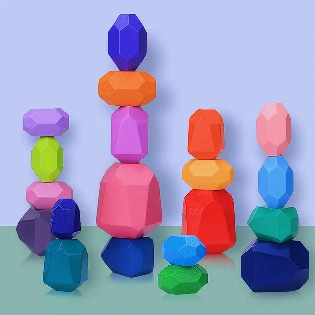 Japace Holzstapelsteine Montessori Spielzeug für Kleinkinder, 20 Stck. Naturstein