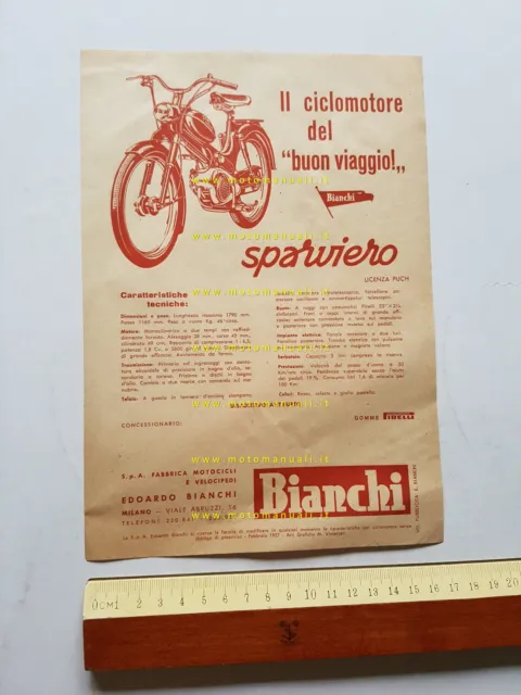 Bianchi 50 Sparviero motore Puch 1957 depliant ITALIANO originale