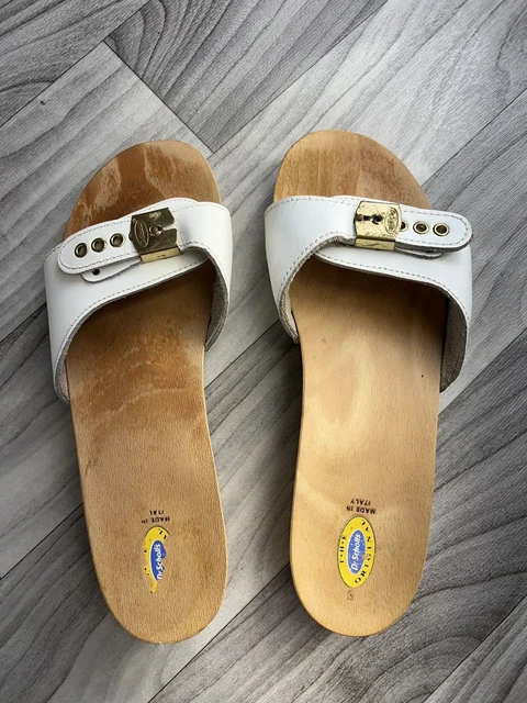 Vintage DR SCHOLLS Original Wooden Exercise Sandals White Size 8 Italy