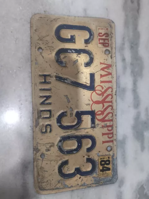 Vintage 1984 Mississippi License Plate GC7 563 Hinds County Expired